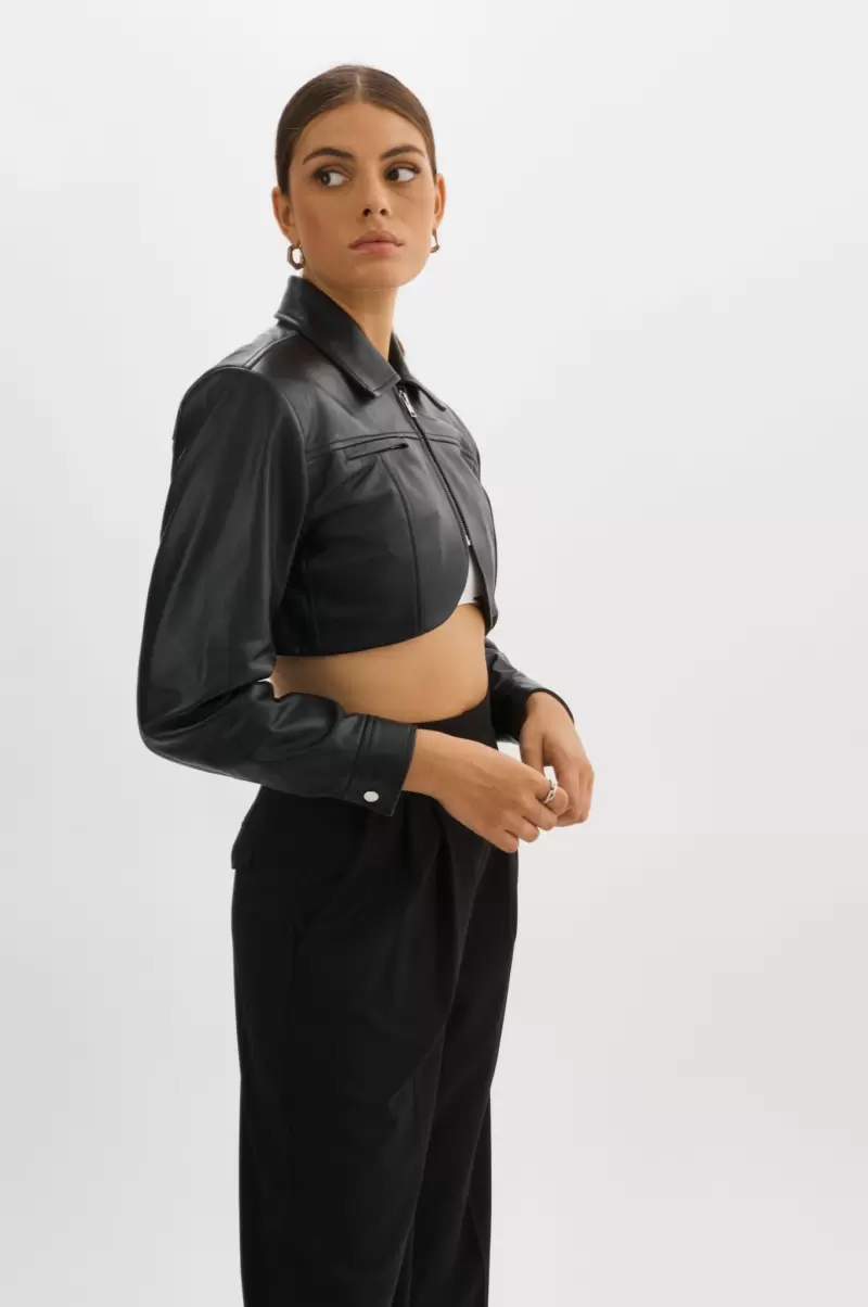 Leather Jackets Lamarque Brielle | Leather Crop Jacket Original Black Women - 3