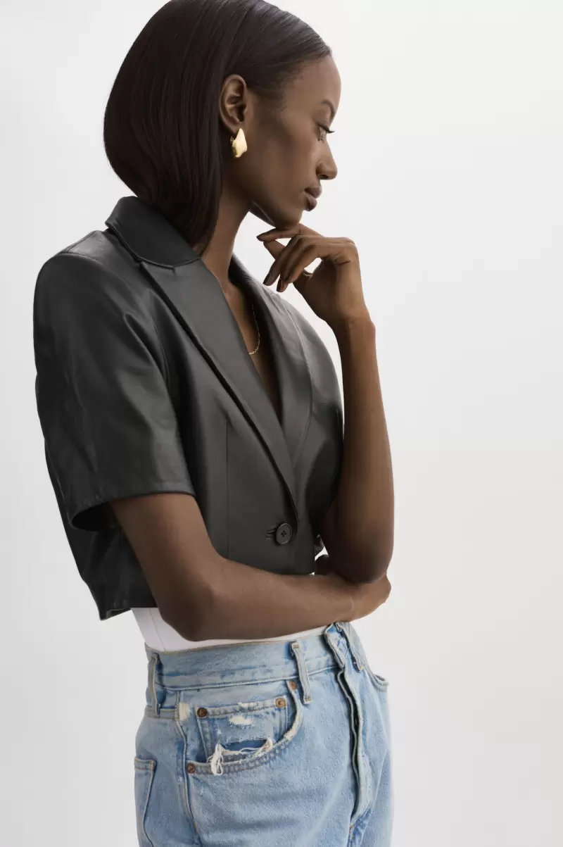 Lamarque Leather Jackets Black Calatea | Short Sleeve Blazer Women High-Quality - 4