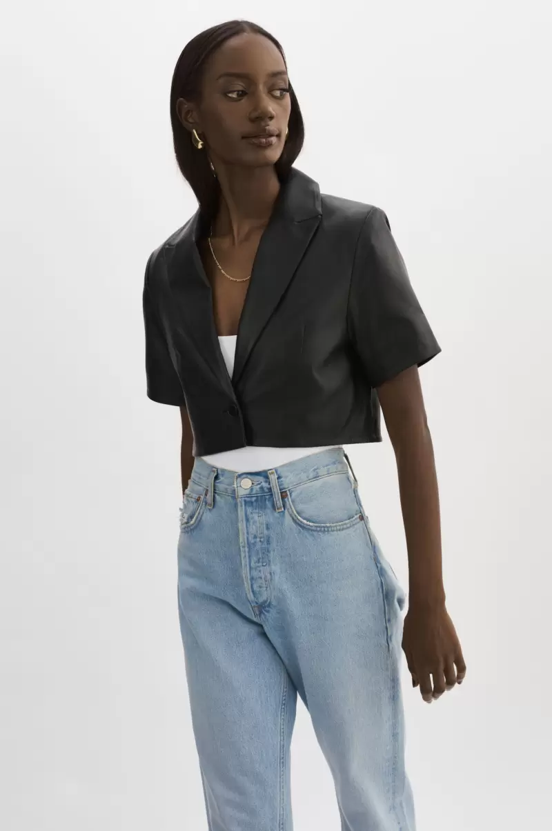 Lamarque Leather Jackets Black Calatea | Short Sleeve Blazer Women High-Quality