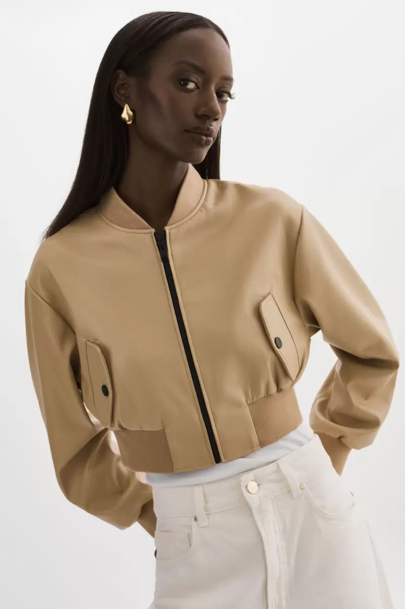 Refined Lamarque Evelin | Faux Leather Cropped Bomber Leather Jackets Women Wheat - 1