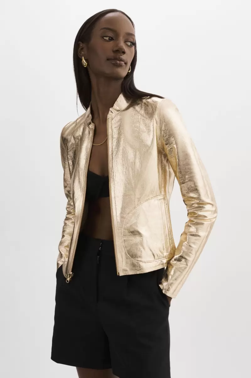 Chapin | Reversible Leather Bomber Women Leather Jackets Lamarque Wheat/Gold Streamline - 1