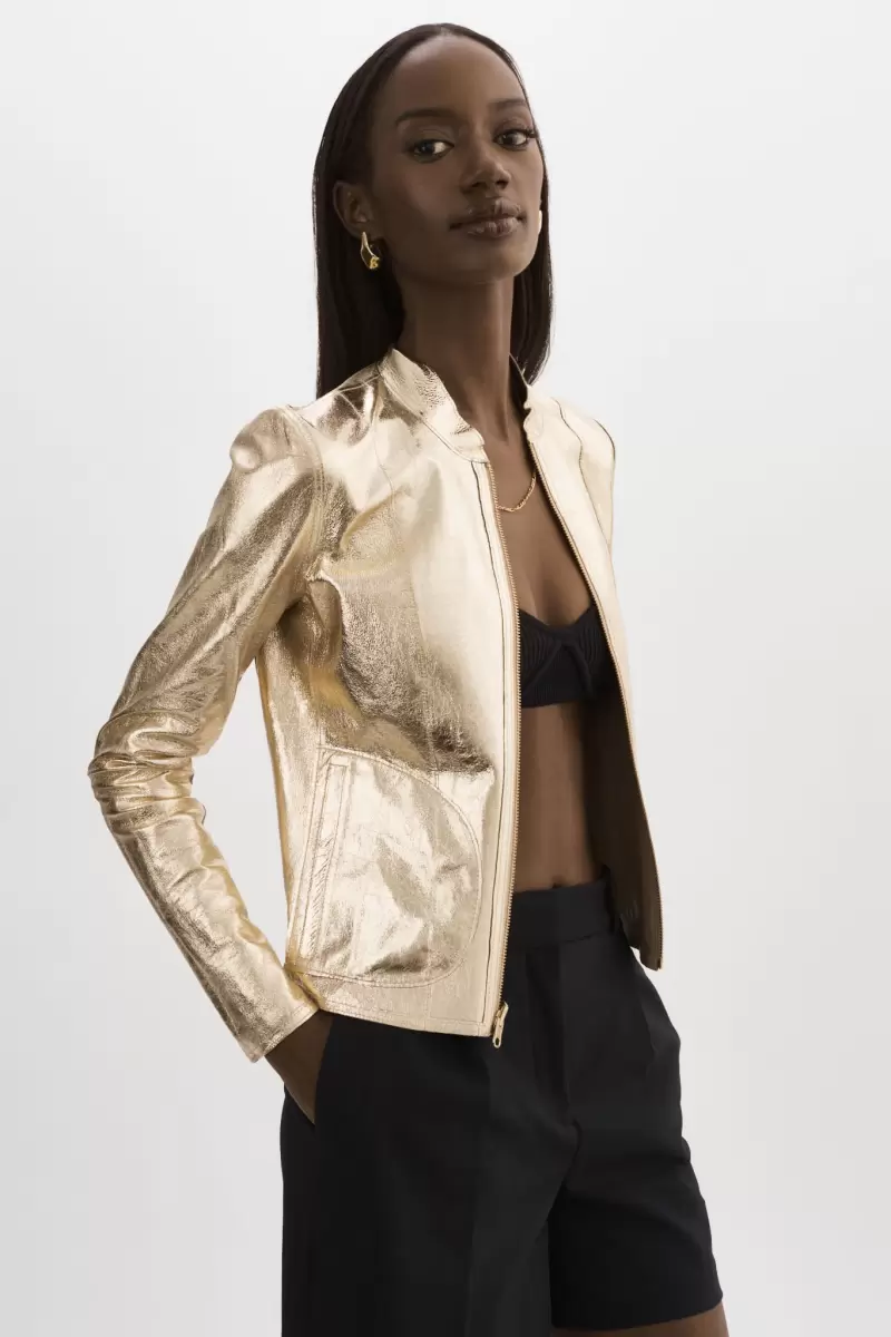 Chapin | Reversible Leather Bomber Women Leather Jackets Lamarque Wheat/Gold Streamline - 4