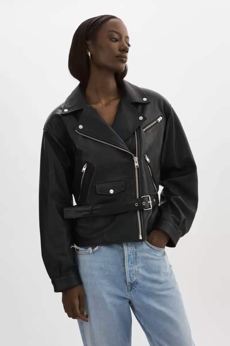 Women Black Lavish Leather Jackets Lamarque Daniela | Leather Biker Jacket - 1