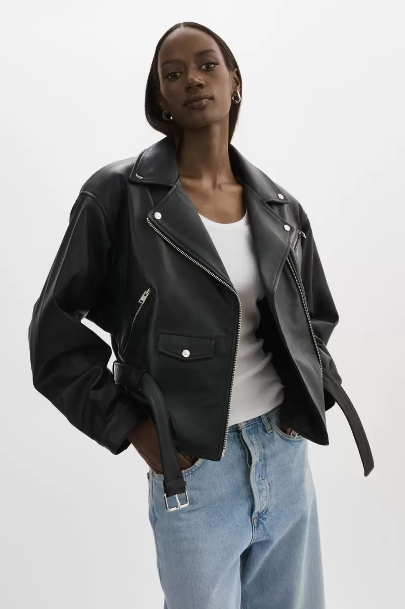 Women Black Lavish Leather Jackets Lamarque Daniela | Leather Biker Jacket - 3