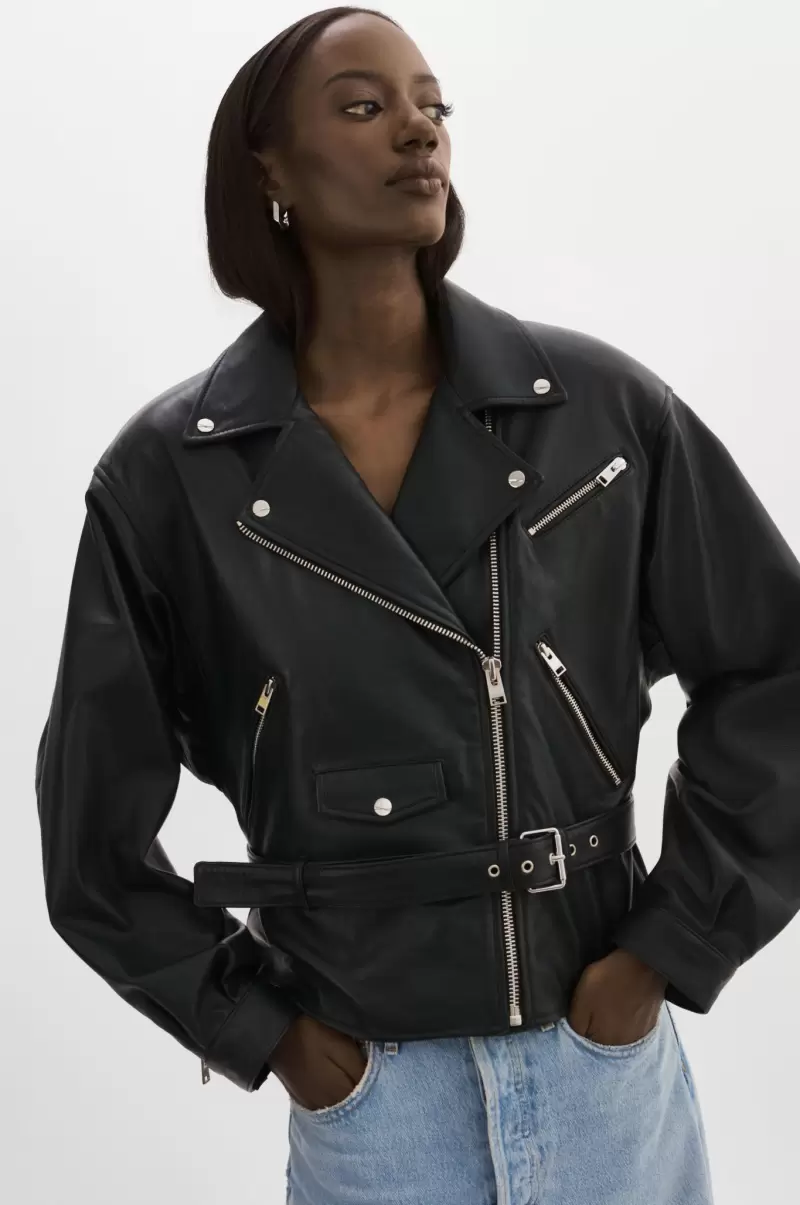 Women Black Lavish Leather Jackets Lamarque Daniela | Leather Biker Jacket - 4