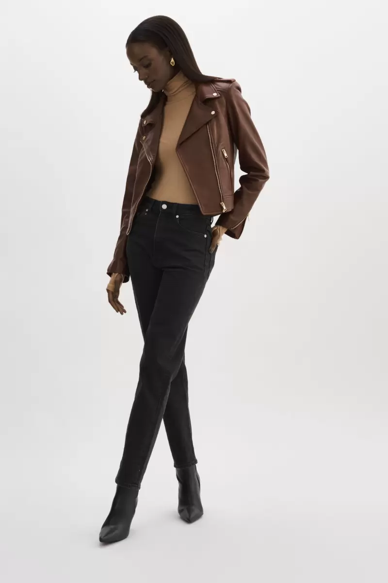 Clearance Leather Jackets Donna Gold | Iconic Leather Biker Jacket Lamarque Chocolate Women - 1