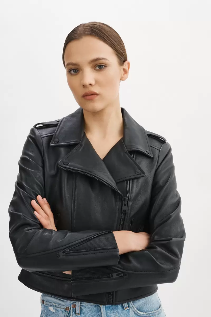 Leather Jackets Black Black Women Lamarque Donna | Iconic Leather Biker Jacket Superior - 2