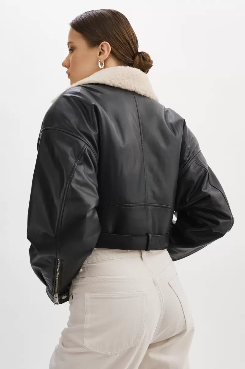 Leather Jackets Dylan | 80'S Sherpa Leather Biker Jacket Black/Ecru Women Cost-Effective Lamarque - 3