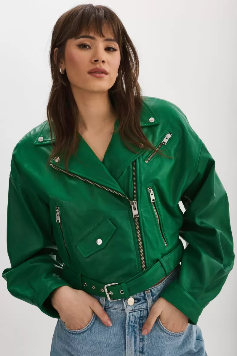 Leather Jackets 2024 Women Vibrant Green Lamarque Dylan | 80'S Leather Biker Jacket - 1