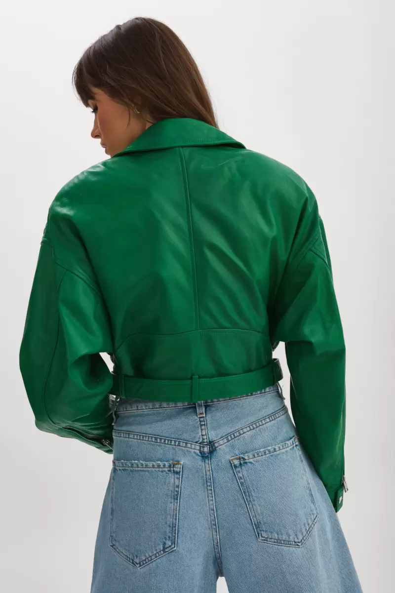 Leather Jackets 2024 Women Vibrant Green Lamarque Dylan | 80'S Leather Biker Jacket - 3