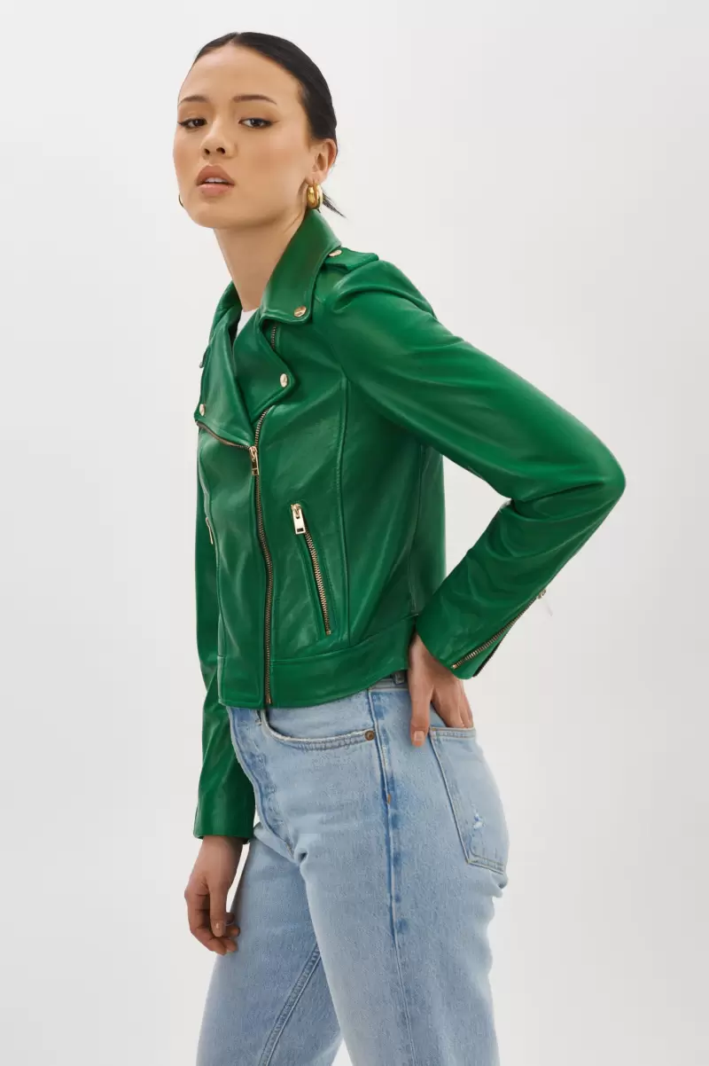 Leather Jackets Women Lamarque Premium Donna Gold | Iconic Leather Biker Jacket Vibrant Green - 4