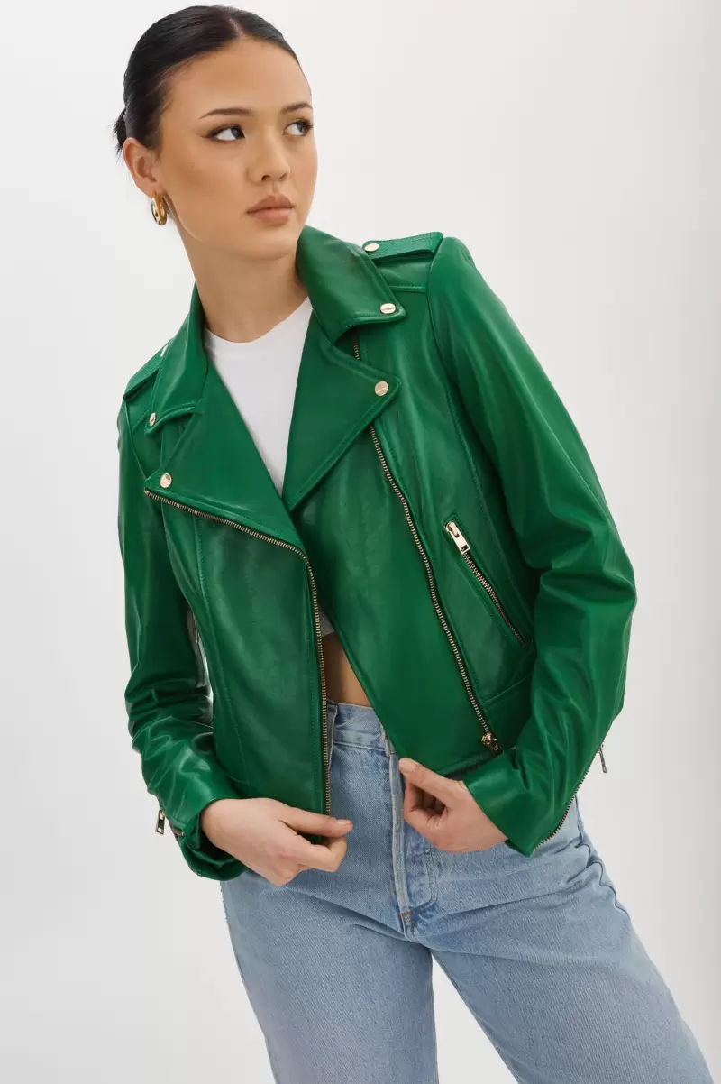 Leather Jackets Women Lamarque Premium Donna Gold | Iconic Leather Biker Jacket Vibrant Green