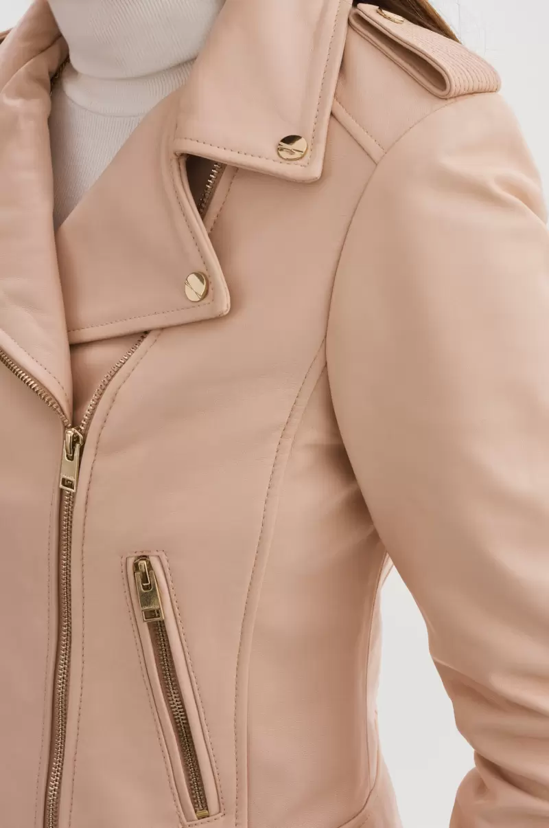 Women Classic Lamarque Donna Gold | Iconic Leather Biker Jacket Leather Jackets Ballet Pink - 3