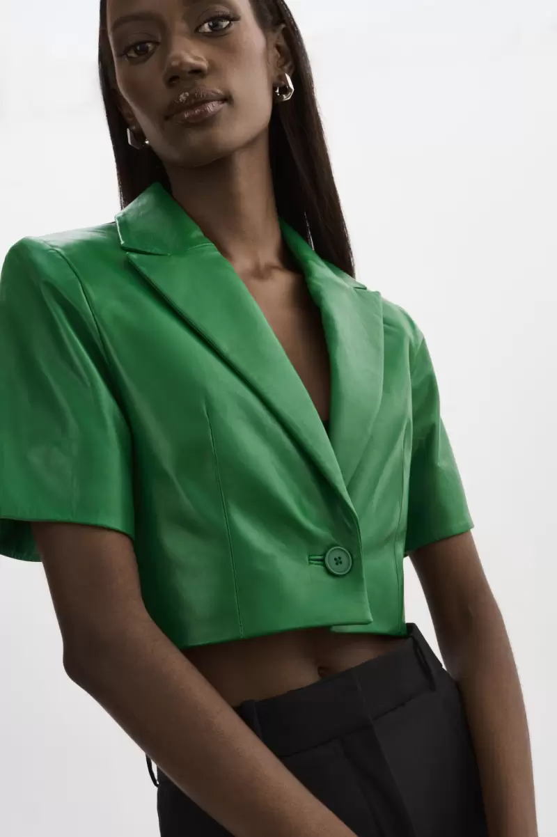 Vibrant Green Lamarque Inviting Calatea | Short Sleeve Blazer Women Leather Jackets - 1
