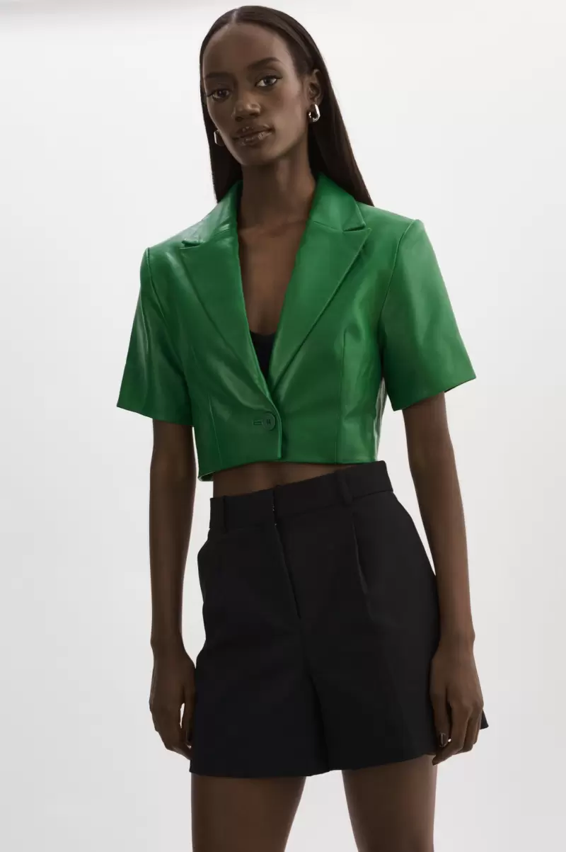 Vibrant Green Lamarque Inviting Calatea | Short Sleeve Blazer Women Leather Jackets - 2