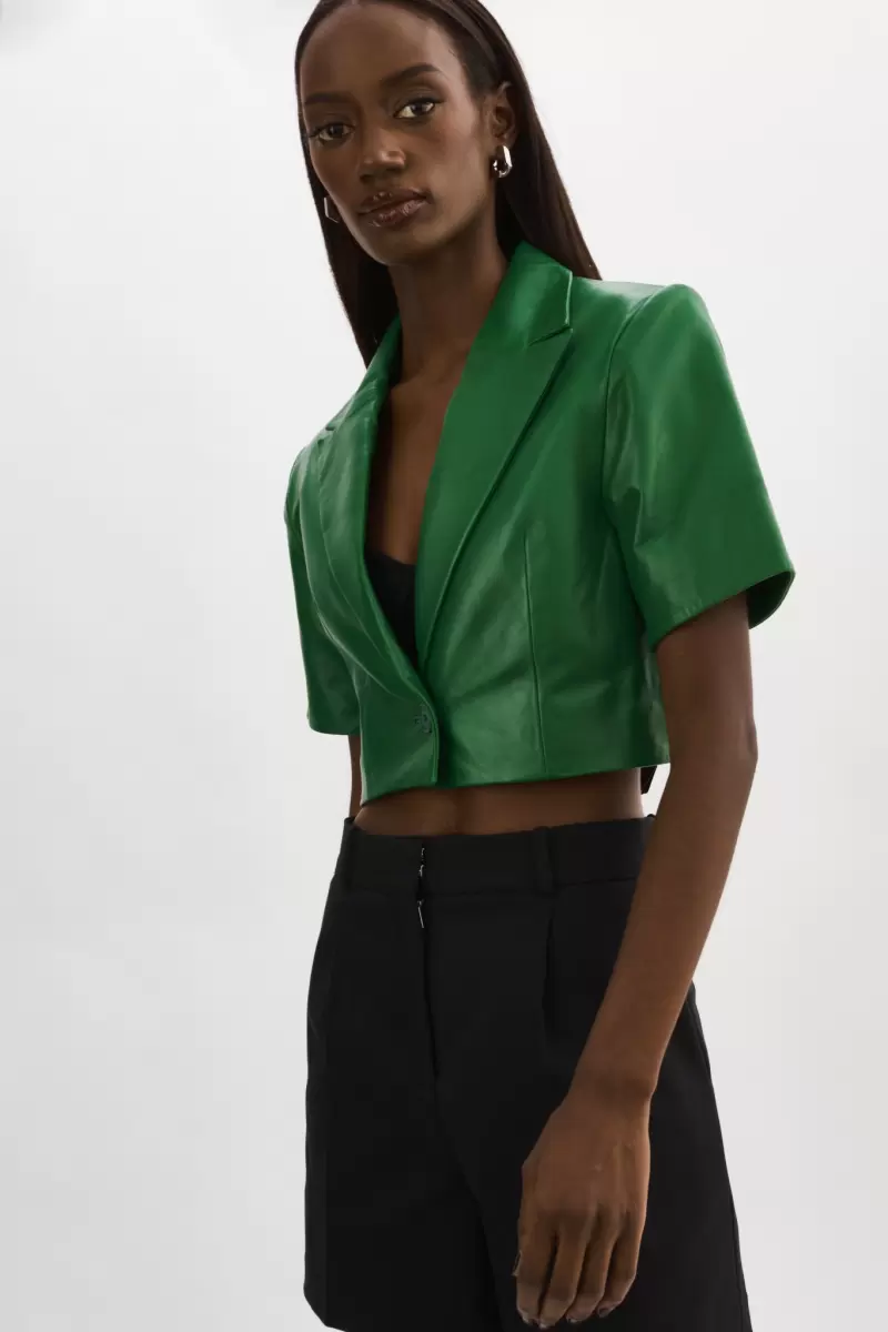 Vibrant Green Lamarque Inviting Calatea | Short Sleeve Blazer Women Leather Jackets