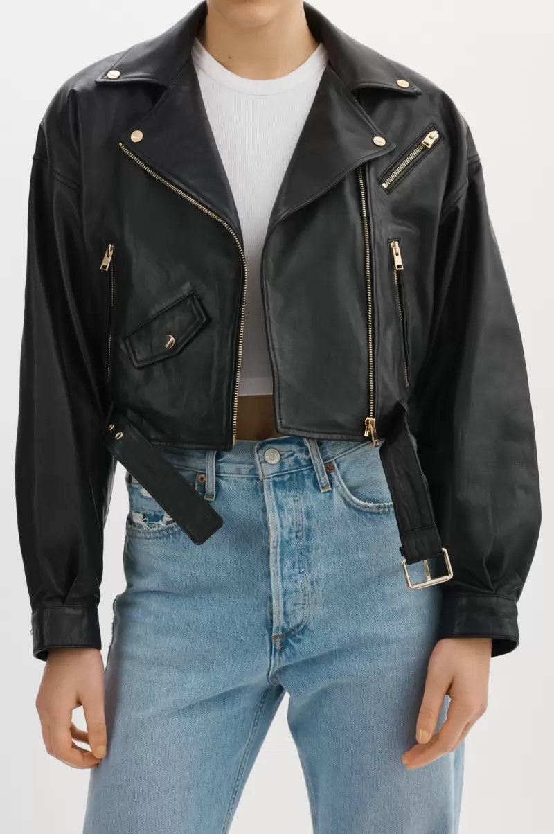 Leather Jackets Manifest Lamarque Women Dylan | 80S Leather Biker Jacket Black - 2