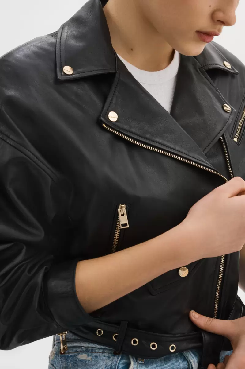 Leather Jackets Manifest Lamarque Women Dylan | 80S Leather Biker Jacket Black - 3