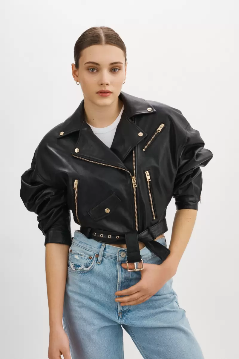 Leather Jackets Manifest Lamarque Women Dylan | 80S Leather Biker Jacket Black