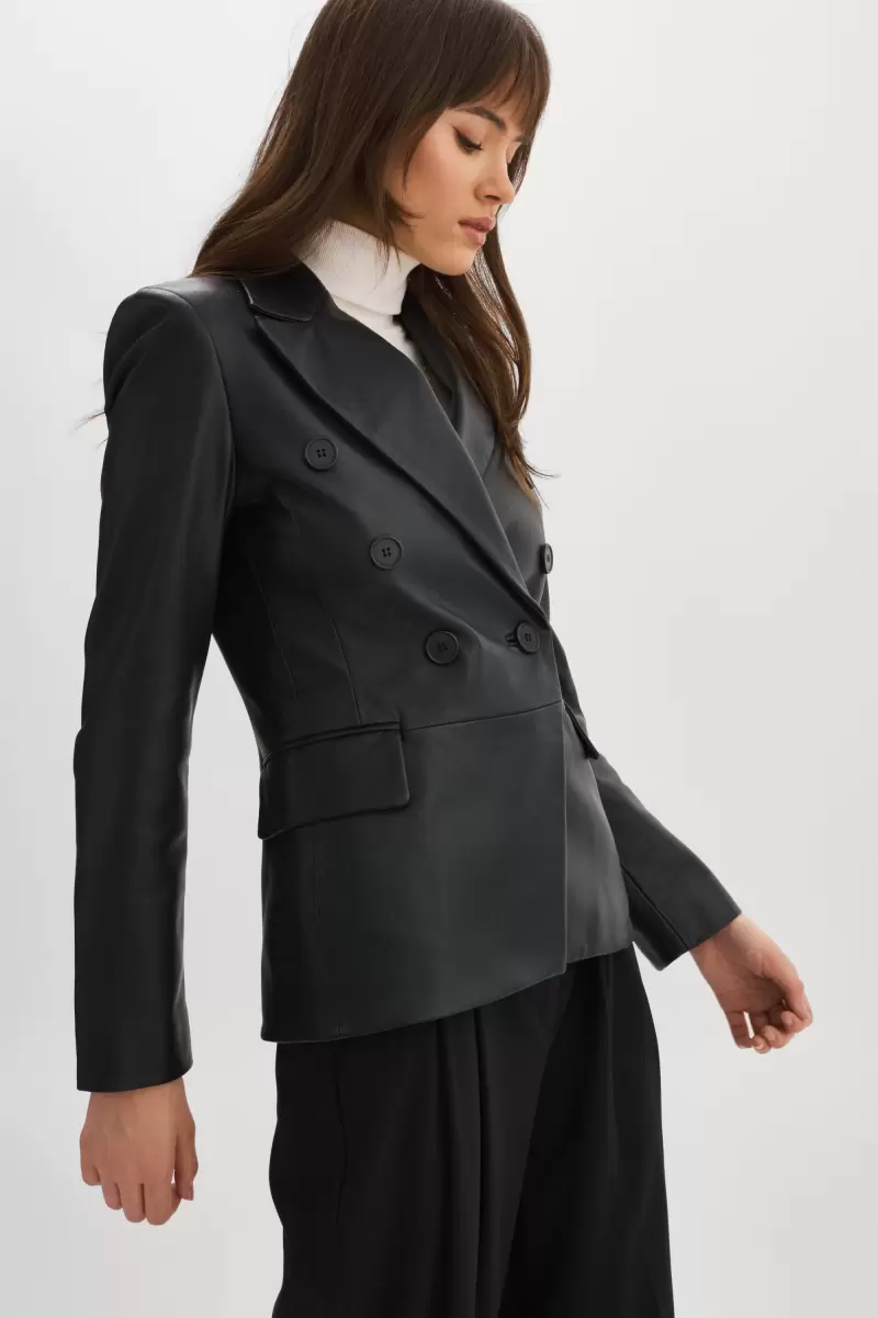 Black Catherine | Double-Breasted Leather Blazer Lamarque Streamline Women Leather Jackets - 2