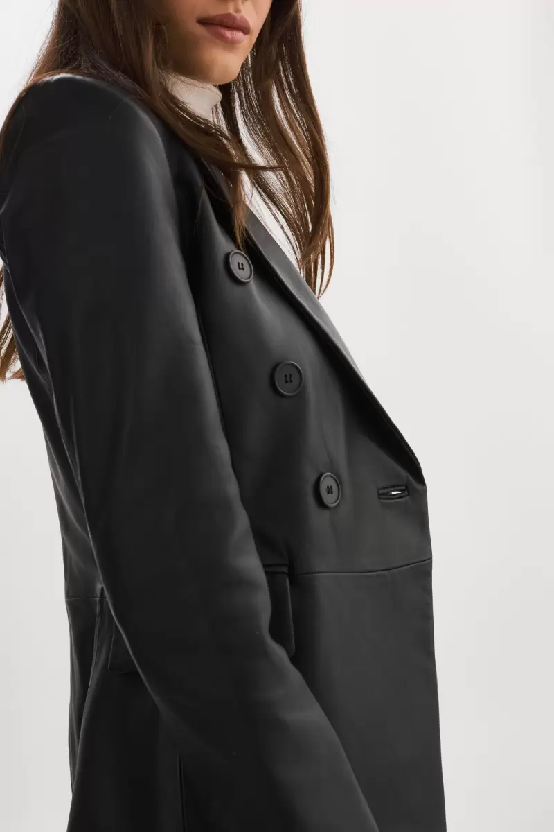 Black Catherine | Double-Breasted Leather Blazer Lamarque Streamline Women Leather Jackets - 4