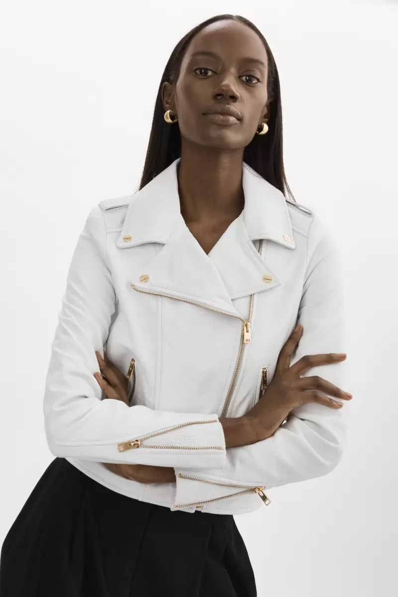 Lamarque Sturdy Donna Gold | Iconic Leather Biker Jacket Leather Jackets White Women - 1