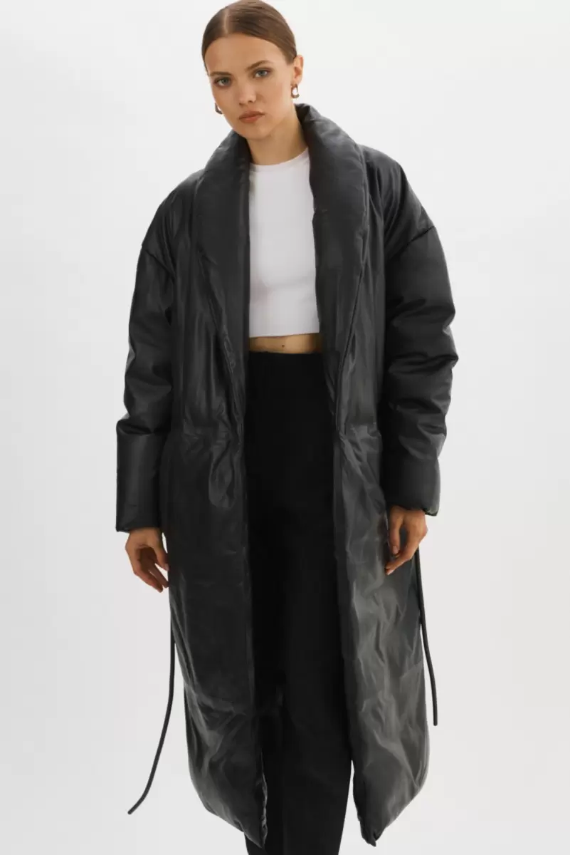 Catalina | Oversized Leather Blanket Coat Leather Jackets Women Lamarque Relaxing Black - 1