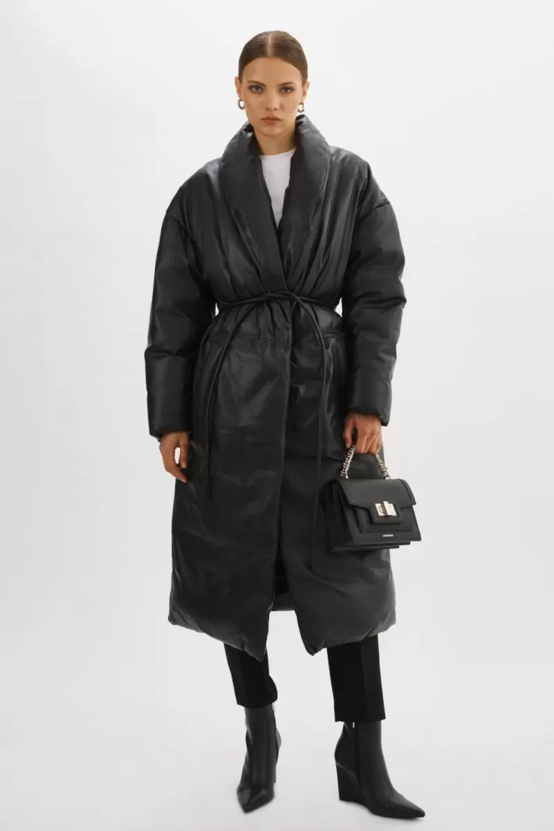 Catalina | Oversized Leather Blanket Coat Leather Jackets Women Lamarque Relaxing Black - 2