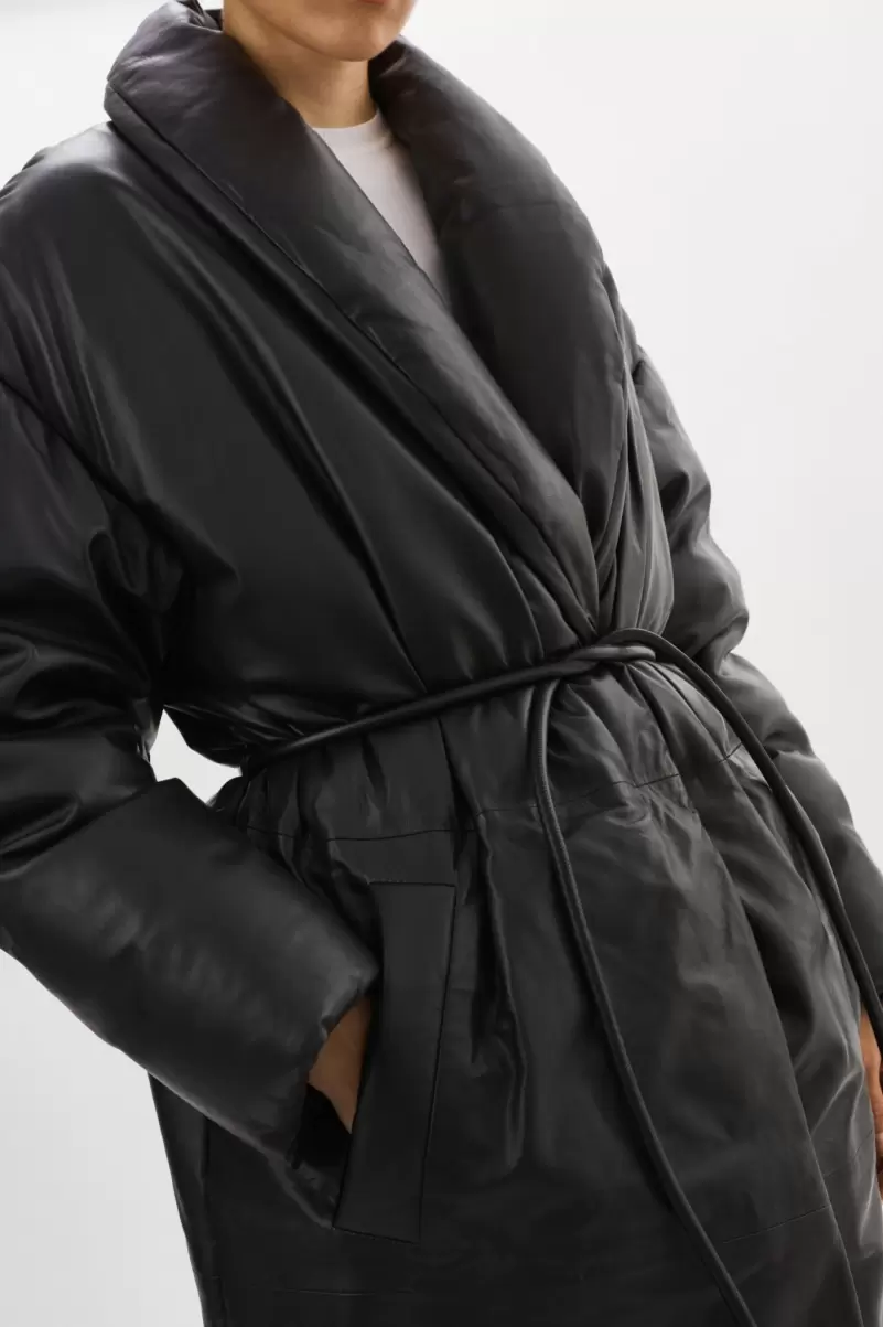 Catalina | Oversized Leather Blanket Coat Leather Jackets Women Lamarque Relaxing Black - 3