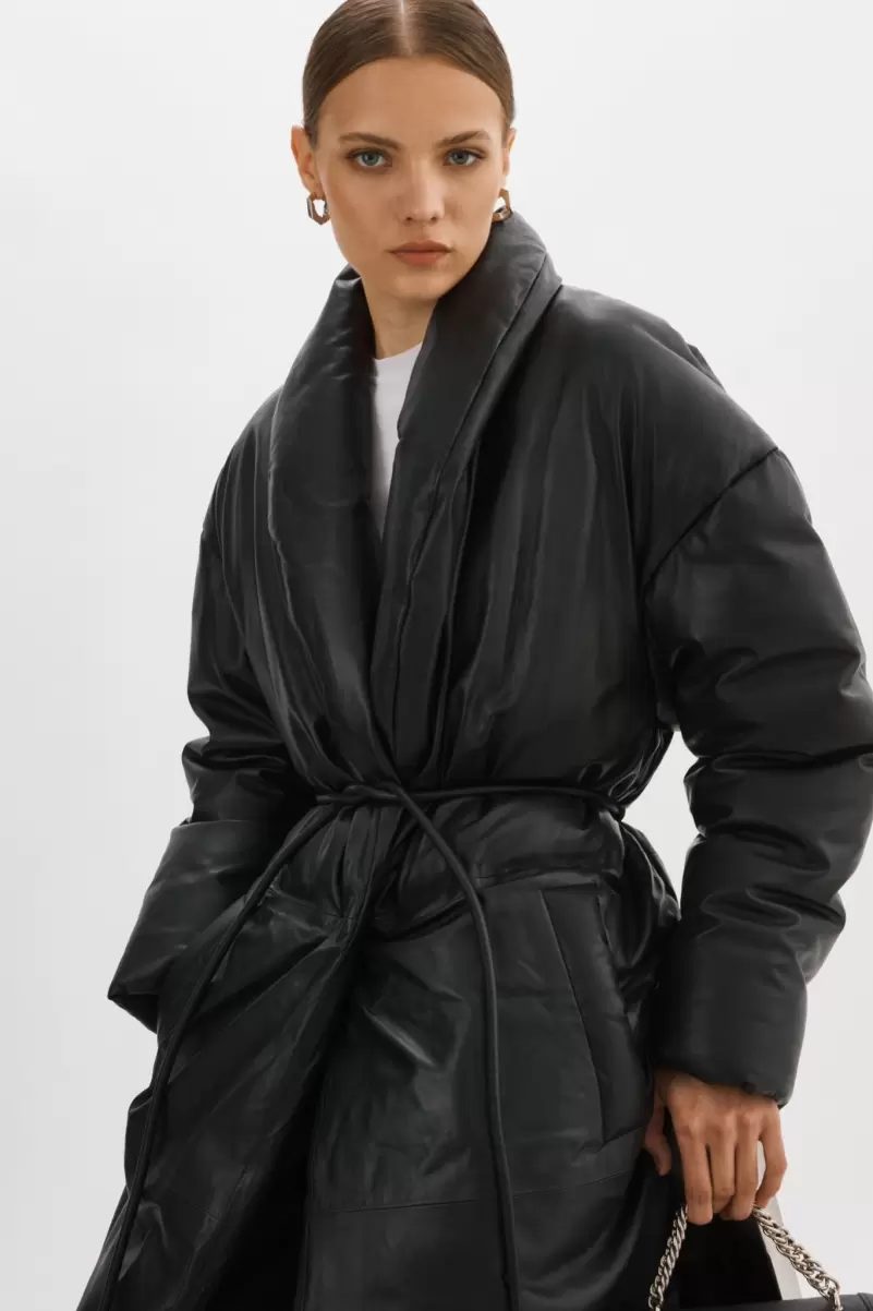 Catalina | Oversized Leather Blanket Coat Leather Jackets Women Lamarque Relaxing Black - 4