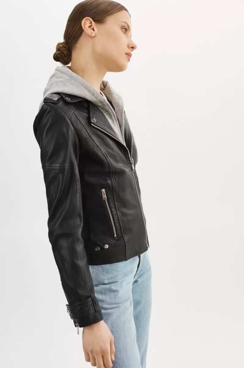 Leather Jackets Anna | Leather Biker Jacket Black Lamarque Women Trendy - 3