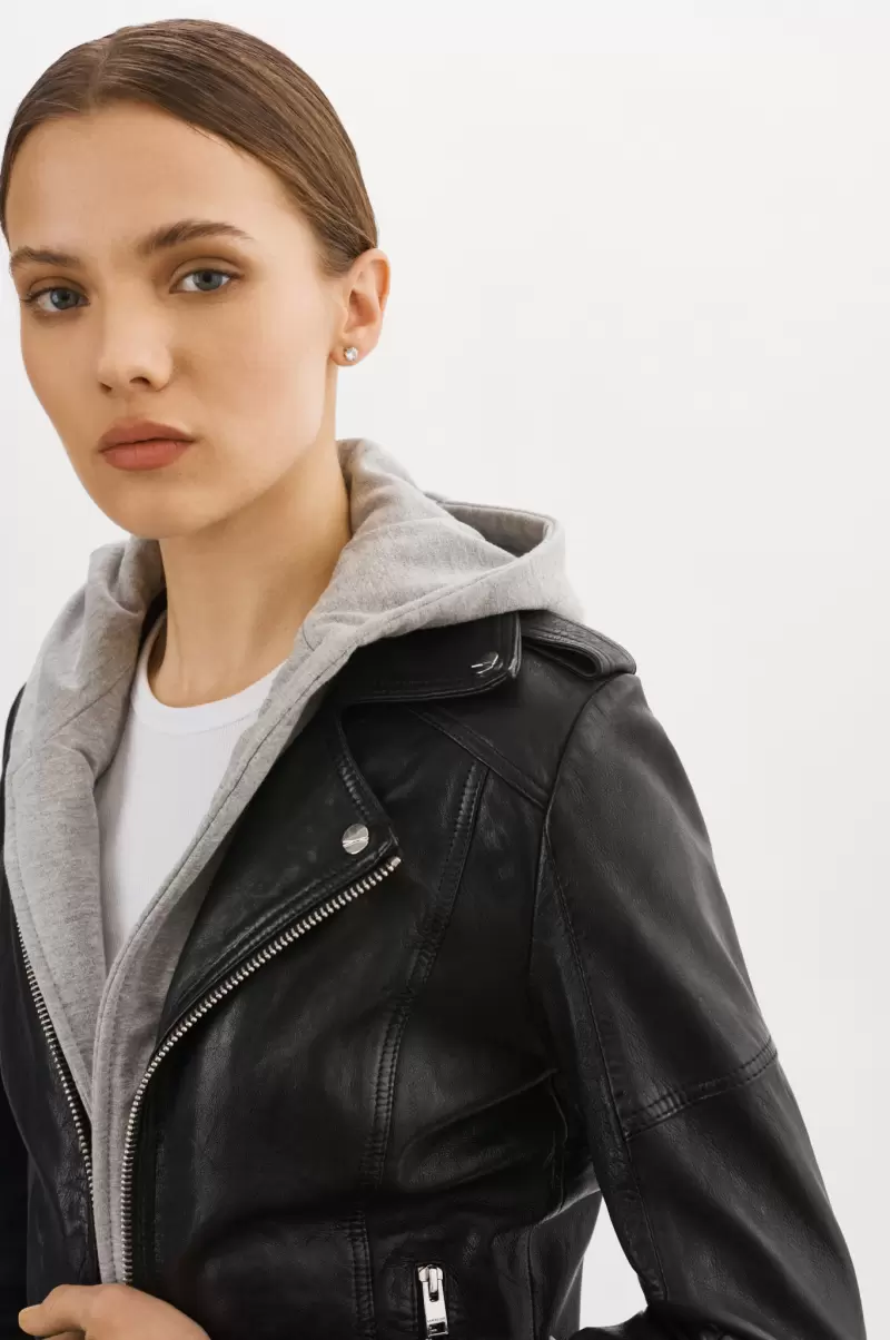 Leather Jackets Anna | Leather Biker Jacket Black Lamarque Women Trendy - 4