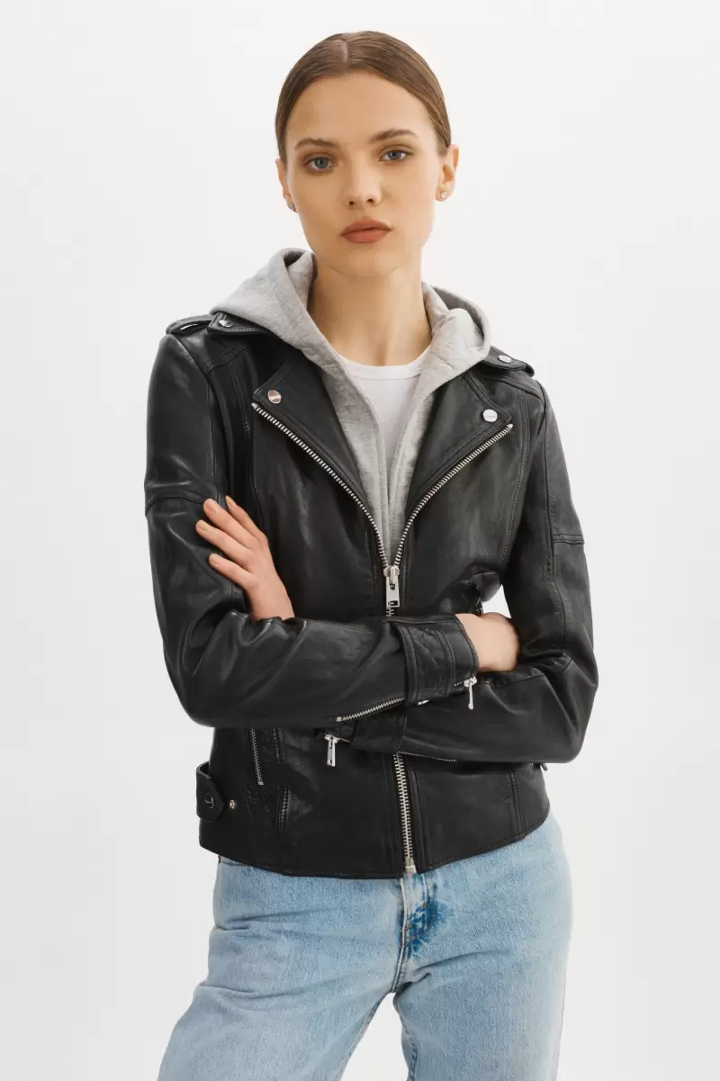 Leather Jackets Anna | Leather Biker Jacket Black Lamarque Women Trendy