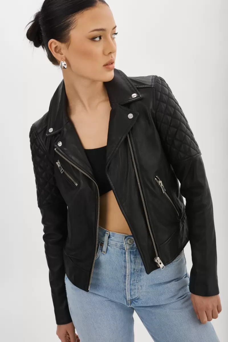 Black Leather Jackets Lamarque Buy Marilla | Quilted Leather Biker Jacket Women