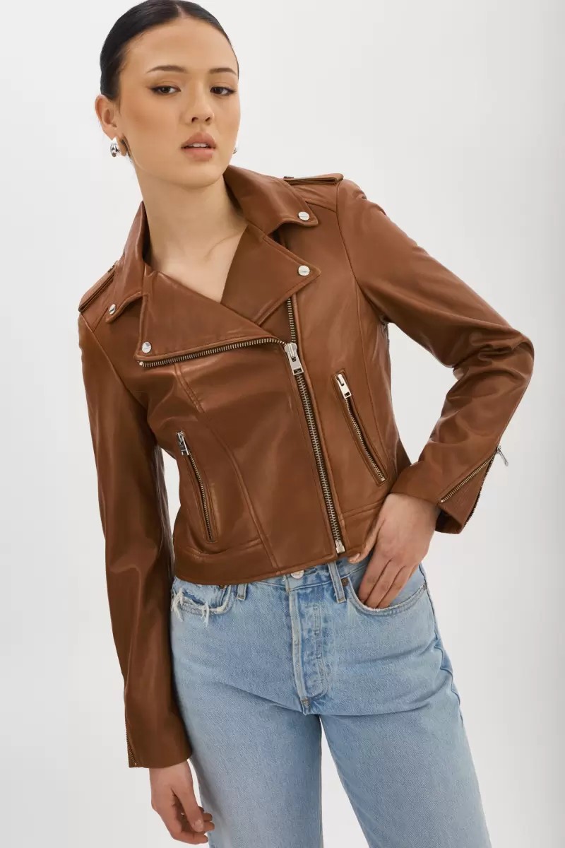 Donna | Iconic Leather Biker Jacket Leather Jackets Lamarque Women Luggage Redefine - 2