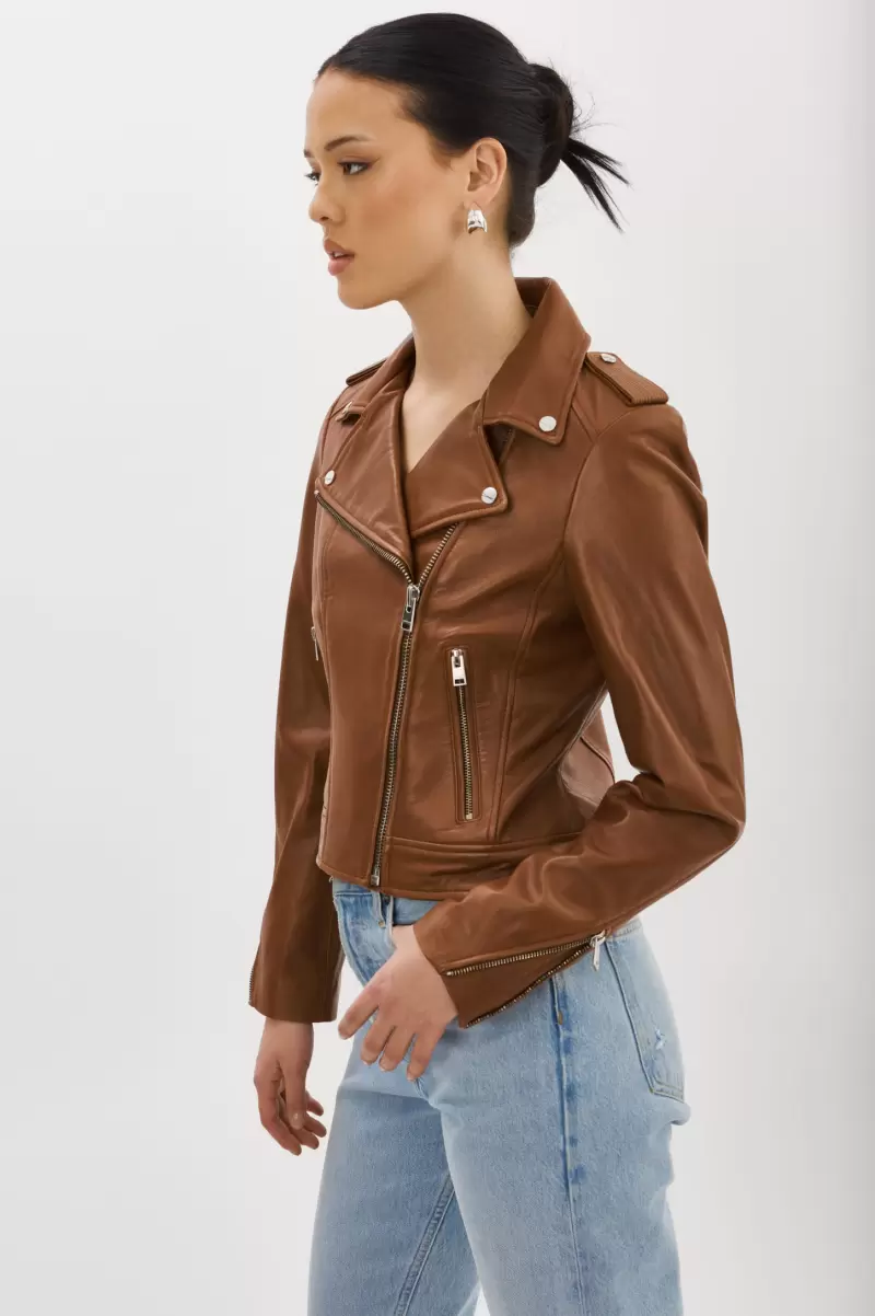 Donna | Iconic Leather Biker Jacket Leather Jackets Lamarque Women Luggage Redefine - 3