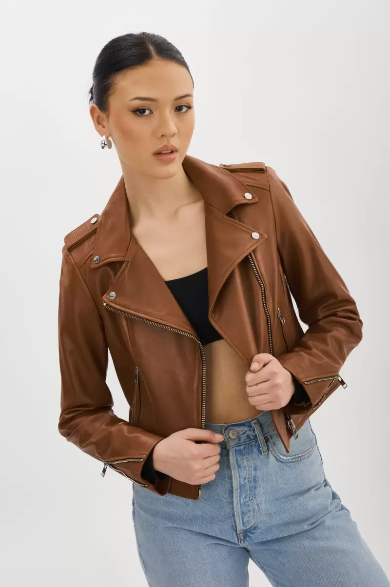 Donna | Iconic Leather Biker Jacket Leather Jackets Lamarque Women Luggage Redefine