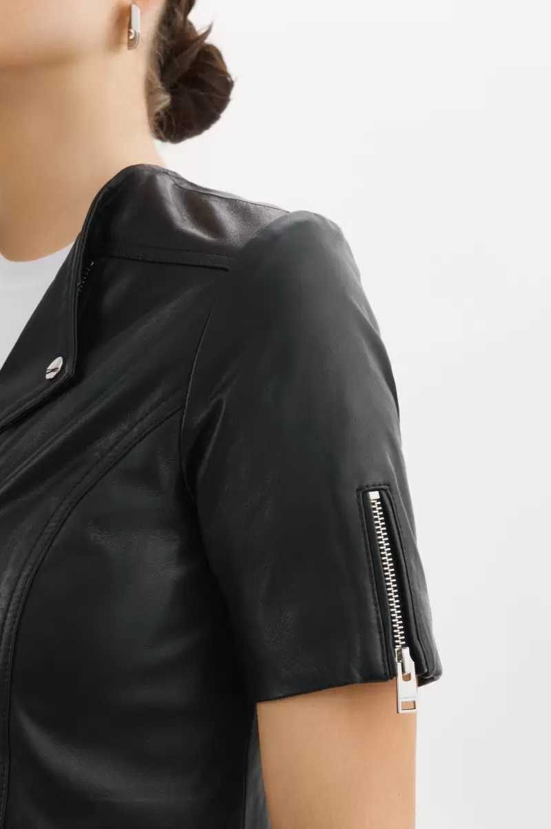 Kirsi | Cropped Biker Jacket Black Women Ingenious Lamarque Leather Jackets - 4