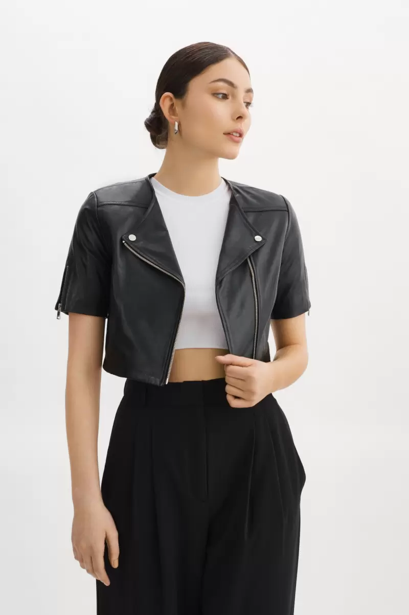 Kirsi | Cropped Biker Jacket Black Women Ingenious Lamarque Leather Jackets