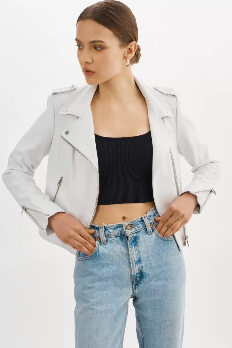 Donna | Iconic Leather Biker Jacket Women Wholesome White Leather Jackets Lamarque - 1