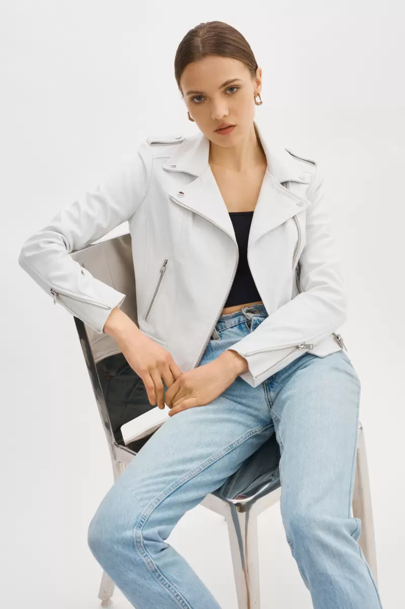 Donna | Iconic Leather Biker Jacket Women Wholesome White Leather Jackets Lamarque