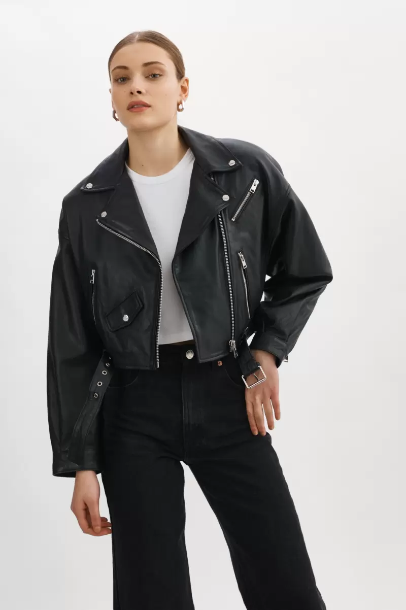 Dylan | 80'S Leather Biker Jacket Leather Jackets Reduced Lamarque Black Women - 1