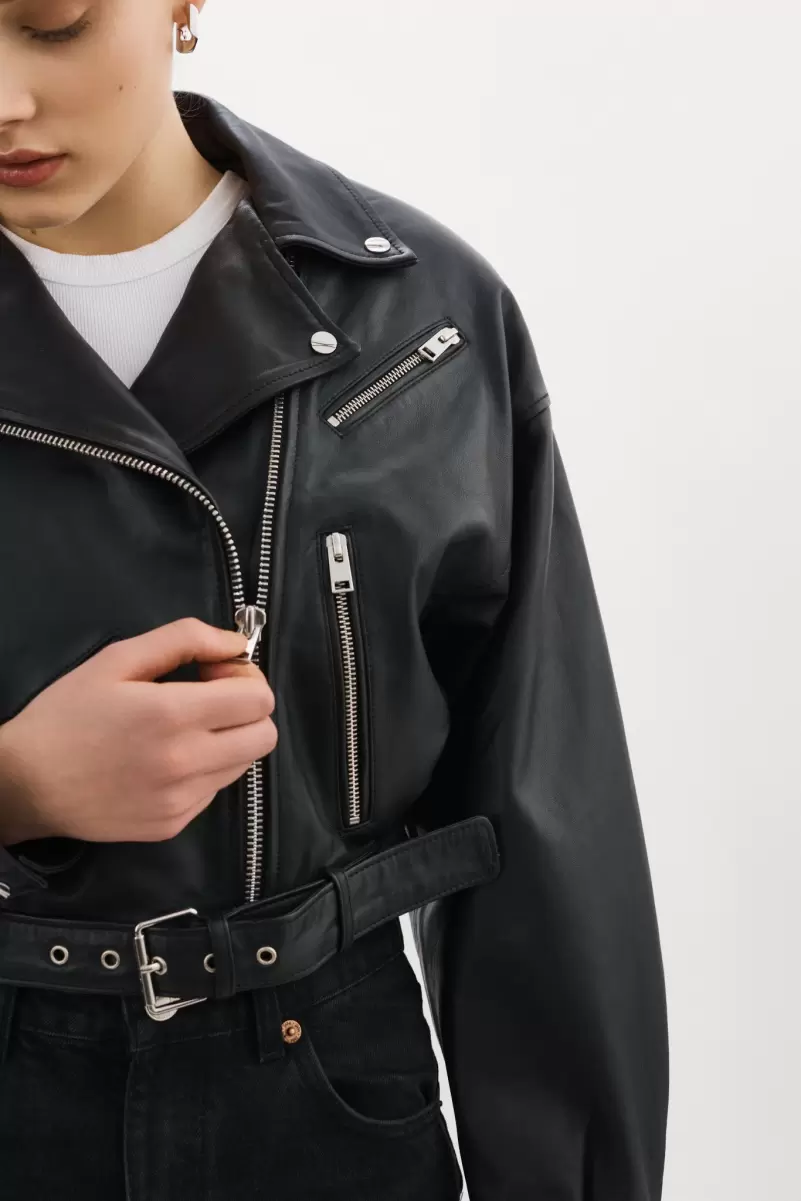 Dylan | 80'S Leather Biker Jacket Leather Jackets Reduced Lamarque Black Women - 4