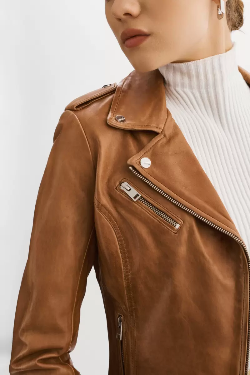 Leather Jackets Modern Luggage Women Lamarque Harper | Fitted Leather Biker Jacket - 3