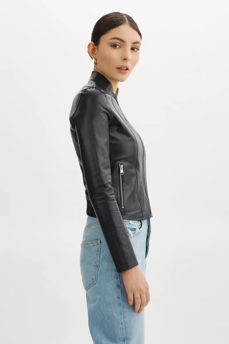 Chapin | Reversible Leather Bomber Lamarque Black/Silver Women Leather Jackets Special Deal - 2