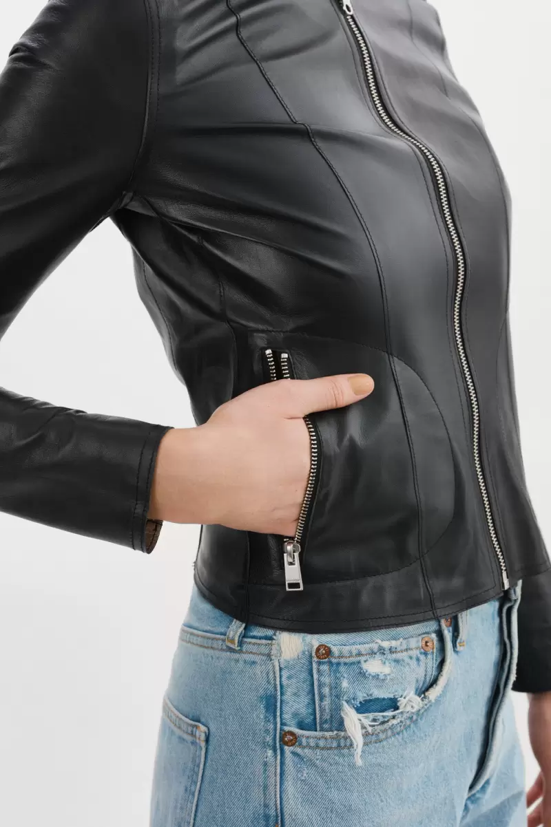 Chapin | Reversible Leather Bomber Lamarque Black/Silver Women Leather Jackets Special Deal - 4