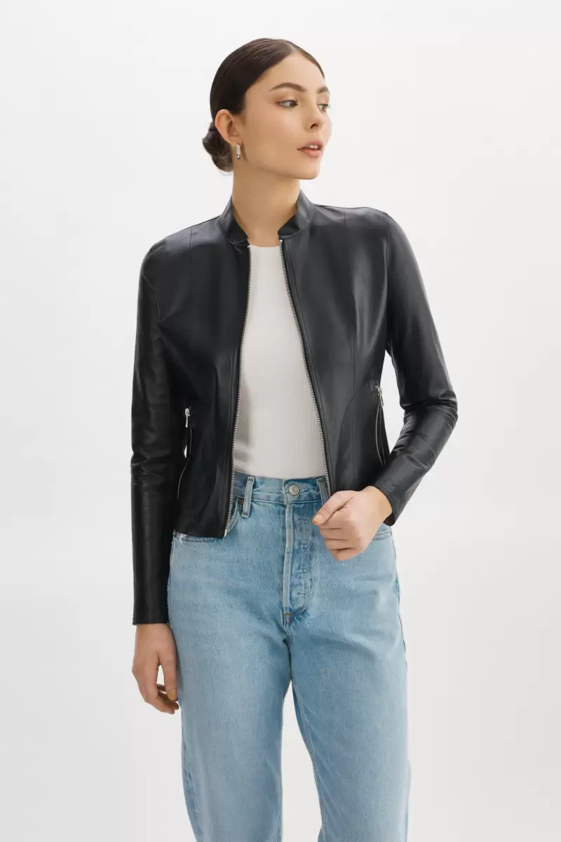 Chapin | Reversible Leather Bomber Lamarque Black/Silver Women Leather Jackets Special Deal