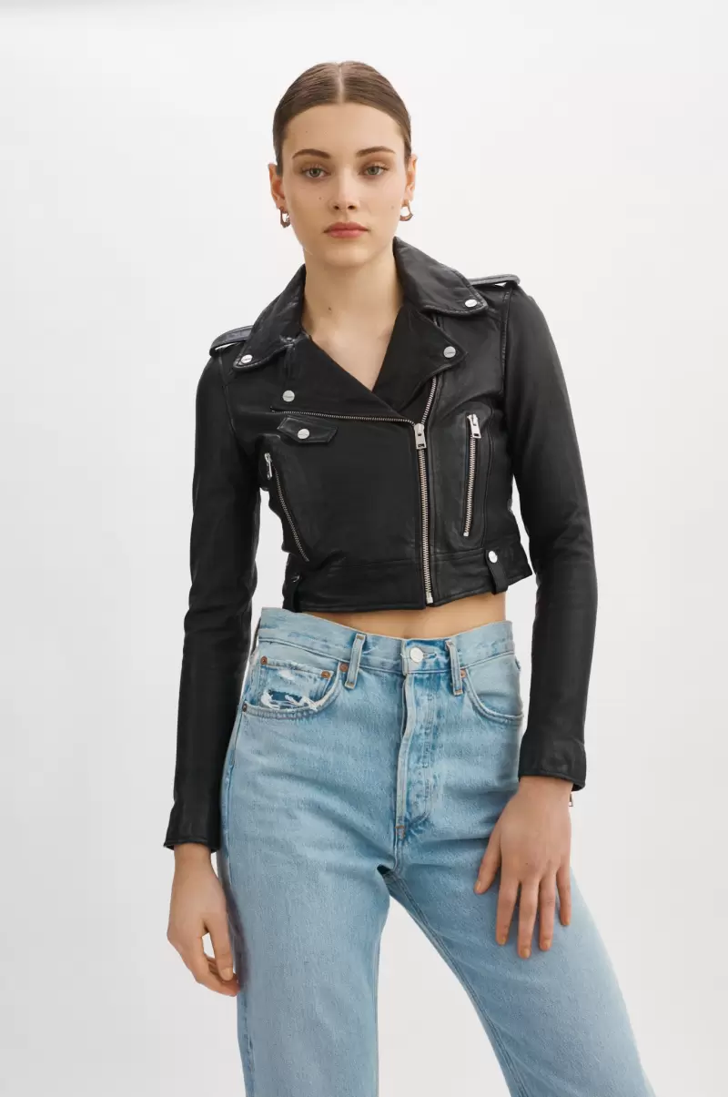 Ciara | Leather Crop Biker Jacket Reliable Lamarque Leather Jackets Women Black - 1