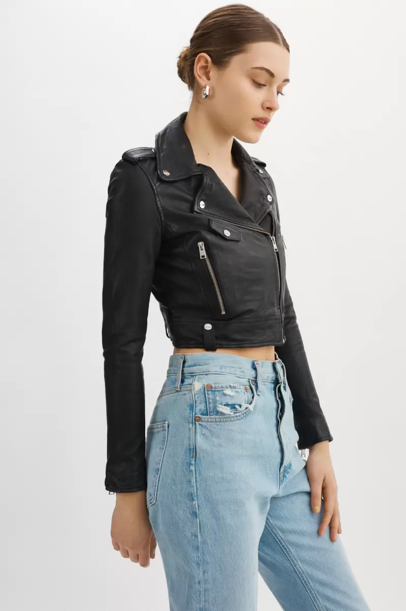 Ciara | Leather Crop Biker Jacket Reliable Lamarque Leather Jackets Women Black - 2