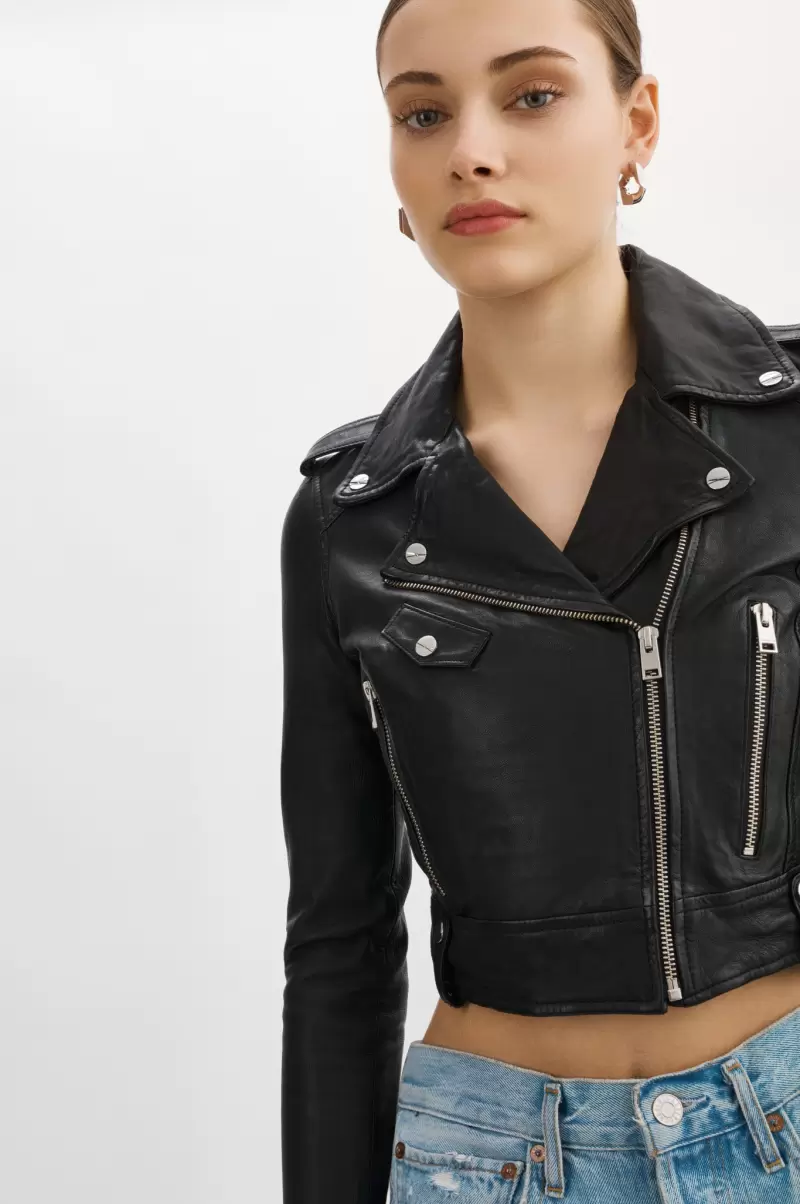 Ciara | Leather Crop Biker Jacket Reliable Lamarque Leather Jackets Women Black - 4